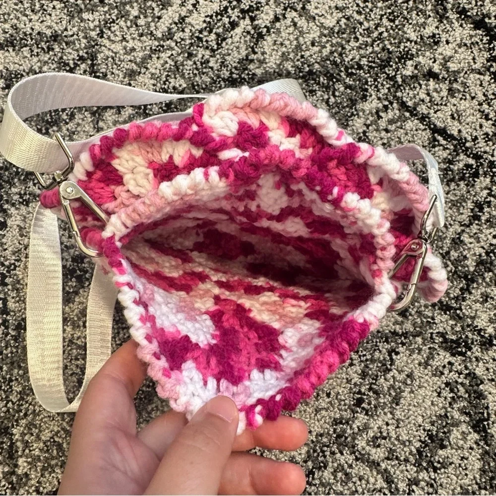 Pink & White Hand Crocheted Rose Purse
